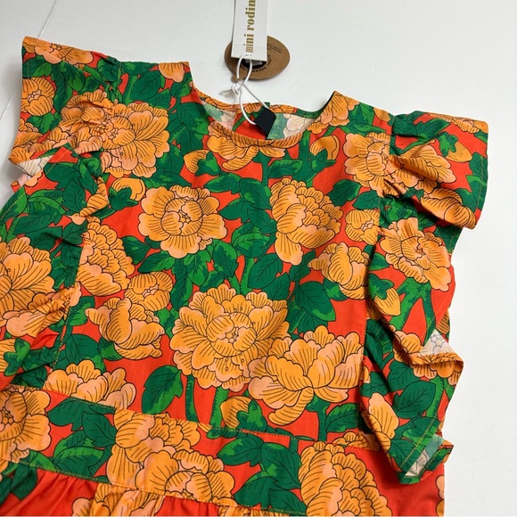 New! Mini Rodini 8/9 peonies woven ruffle dress - Picture 3 of 7